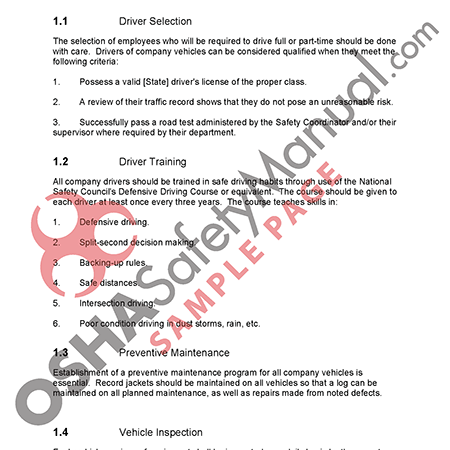 29 - Motor Vehicle Operations - Osha Safety Manual