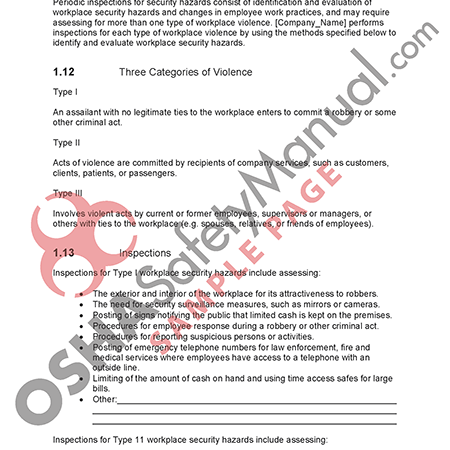 08 - Workplace Violence Prevention Plan - Osha Safety Manual